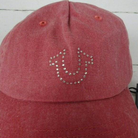 New True Religion Red Baseball Cap Hat Crystal Horseshoe Logo Bling Minimalist - Picture 7 of 12